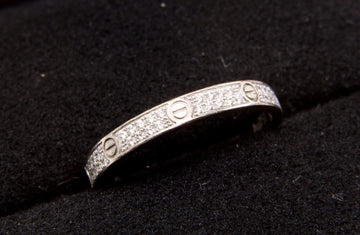Cartier Love Ring 18k White Gold Diamond Size 52 Small Model 2 Row Pave FULL SET