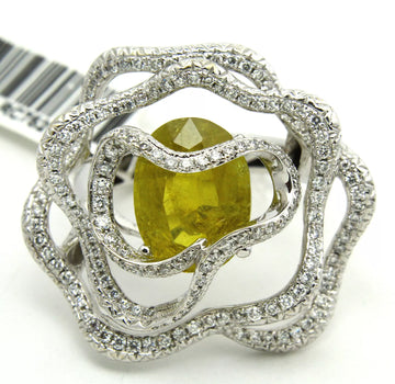 Estate 18K White Gold Natural Yellow Tourmaline 4.93 CT and Diamond 0.97 CT Ring