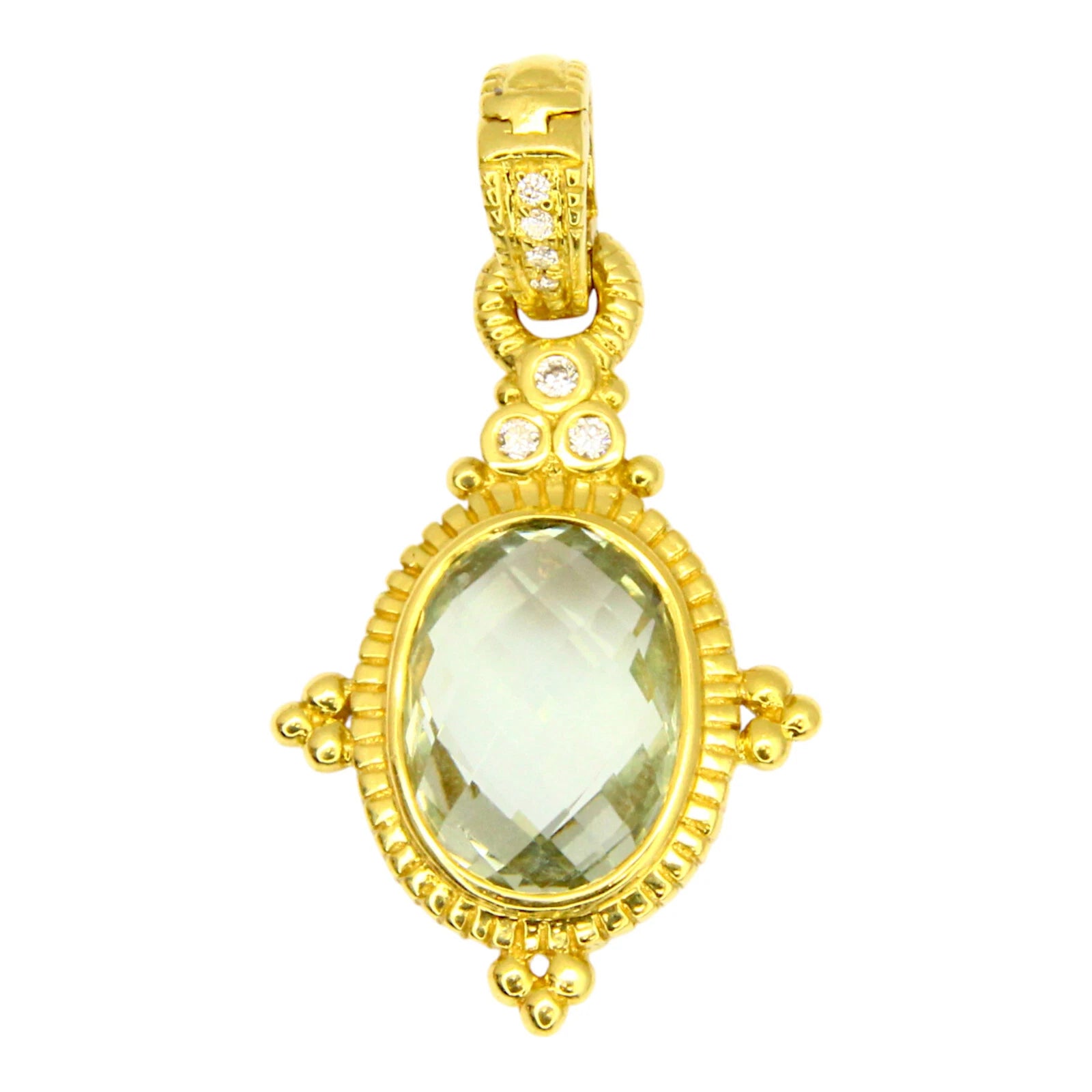 Estate Judith Ripka 18k Yellow Gold Pendant Quartz Gemstone With Diamonds
