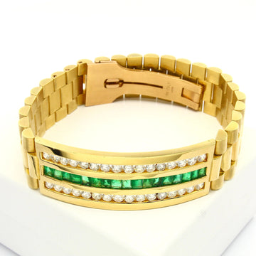 Rolex Presidential Style 18K Yellow Gold Diamond 3.90 CT Gold Emerald Bracelet
