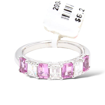 Anniversary 7 Stone Band Sapphire & Diamond Round Cut 14K White Gold Ring