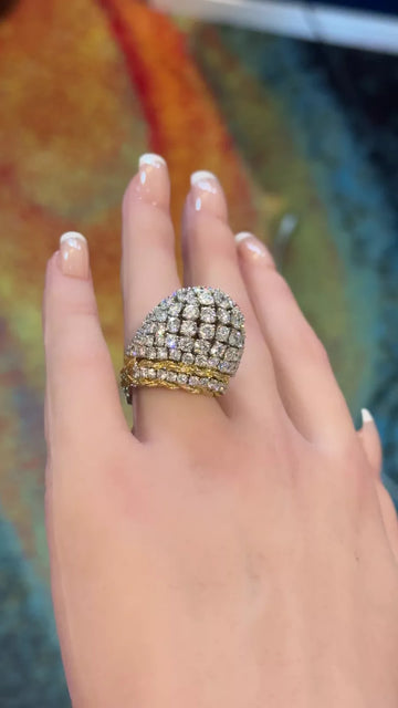 Estate 9 CT Natural Diamond 18K Yellow Gold and Platinum Large Ring Size 5