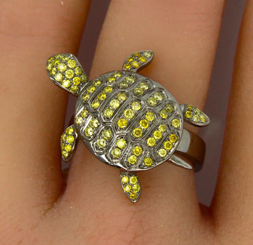 Estate Turtle 18K Black Rhodium Natural Yellow Diamond 0.73 CT Animal Ring