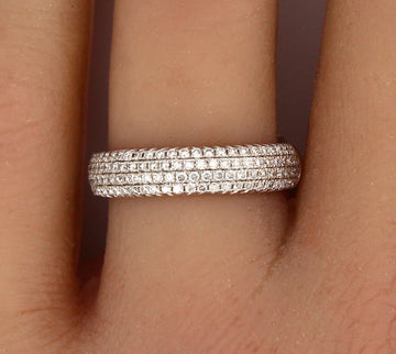 Estate 0.50 CT Natural Diamond Round Brilliant Cut 4 Row 14K White Gold Ring