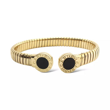 BVLGARI BULGARI Tubogas Black Onyx Bangle Cuff Bracelet 18K Yellow Gold
