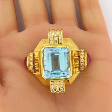 LAGOS Large Blue Topaz, Diamond 1.25ct, Pink Tourmaline and Citrine Brooch