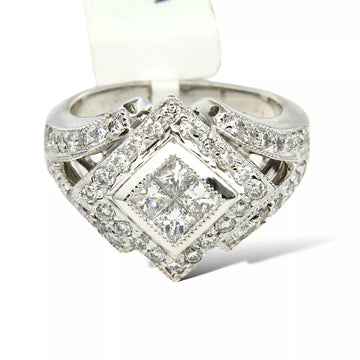 Estate 18K White Gold 1.28CT Natural Diamond Vintage Ladies Size 6 3/4  Ring