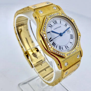 Cartier Santos Octagon Factory Diamond 18K Yellow Gold Patina Spider Dial Watch