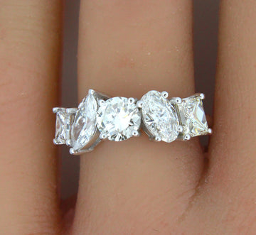 Princess Marquise Oval Round Diamond Band 5 Stone Ring 18K White Gold 2.90 CT