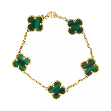 Van Cleef & Arpels Malachite Vintage Alhambra Bracelet 5 Motifs Box Bill Of Sale