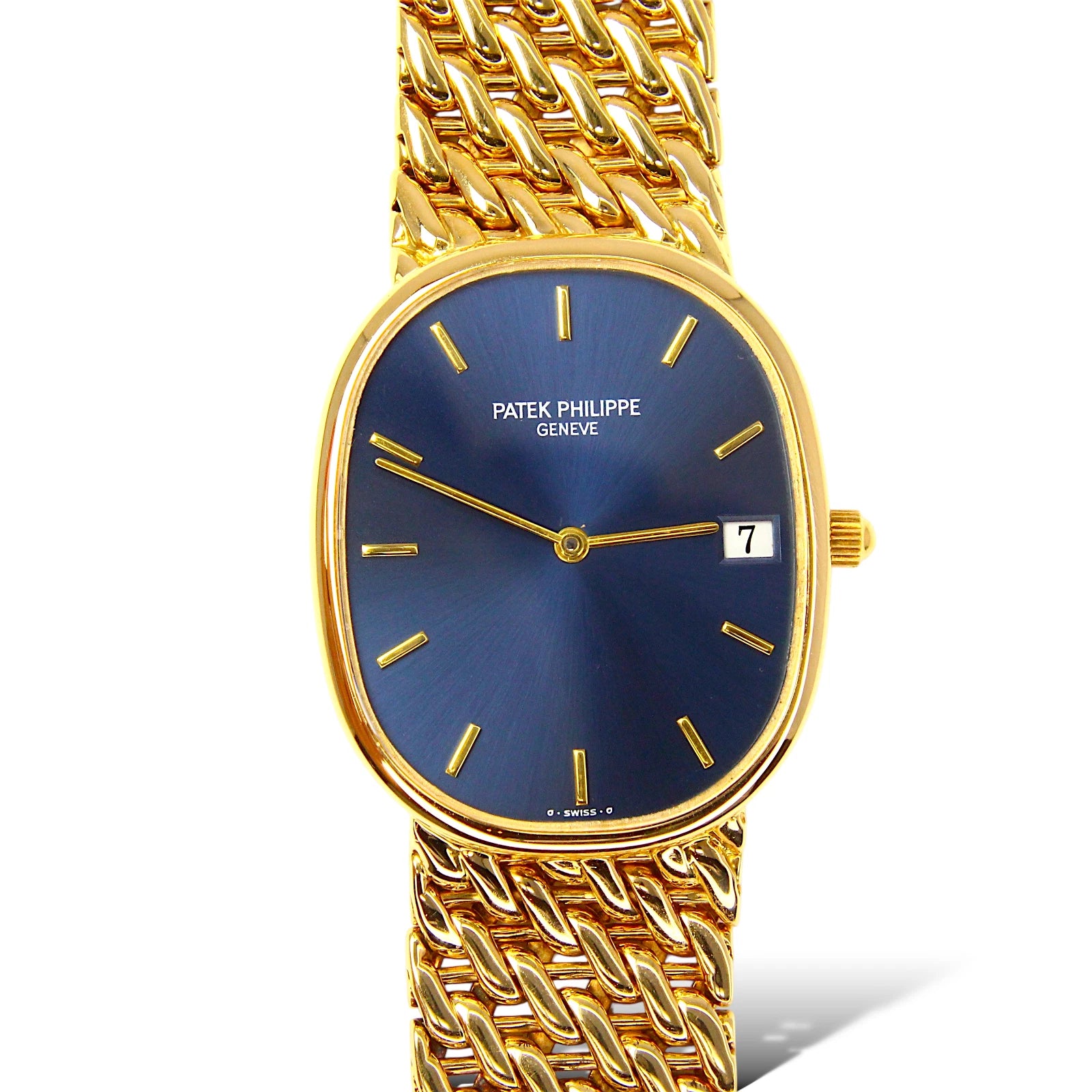 Bracelet De Montre Patek Philippe En Cuir Bleu - 18-13 Mm, Boucle Or 18 Carats Pour Calatrava