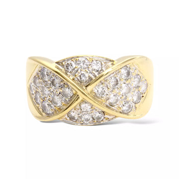 Natural Diamond Pavé Crossover Ring 18K Yellow Gold Size 6
