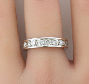 Eternity Band 2.25 CT Natural Diamond Round Brilliant Cut Ring 18K White Gold