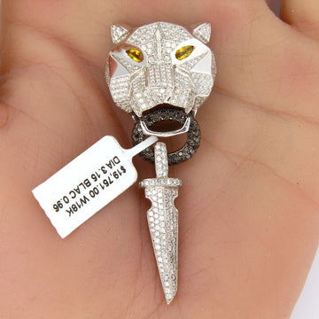 Panthere 4.11 CT Natural Diamond Black Diamond Pendant 18K White Gold