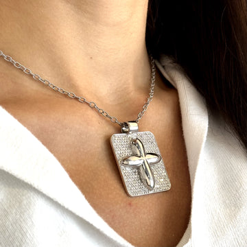 Estate Large Cross Natural Diamonds 3 CT 14K White Gold Necklace