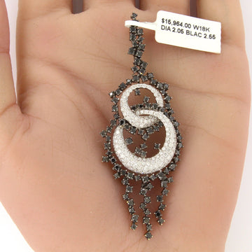 Estate Natural White 2.05 CT and Black Diamond  2.55 CT Pendant 18K White Gold