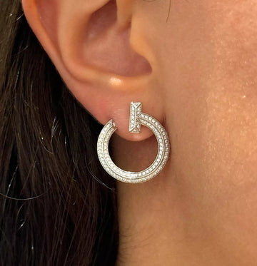 Genuine TIFFANY AND CO T1 Open Hoop Earrings Natural Diamonds 18K White Gold