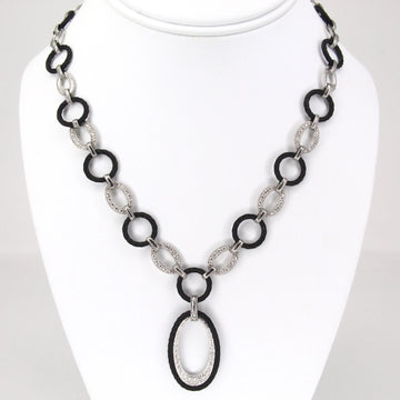 PHILIPPE CHARRIOL Oval Link Diamond Necklace 0.30 CT 18K White Gold&Black Steel