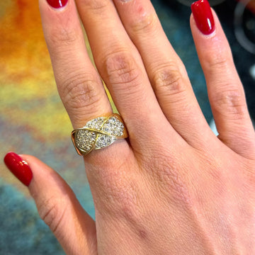 Natural Diamond Pavé Crossover Ring 18K Yellow Gold Size 6
