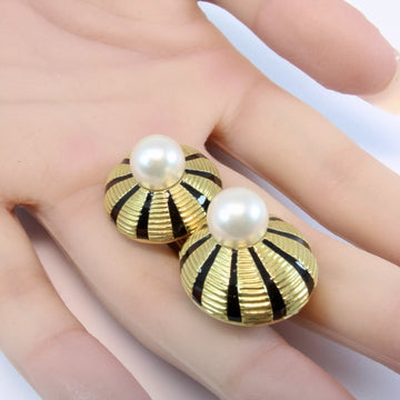 Tiffany & Co Schlumberger Taj Mahal 18k Yellow Gold Black Enamel Pearl Earrings