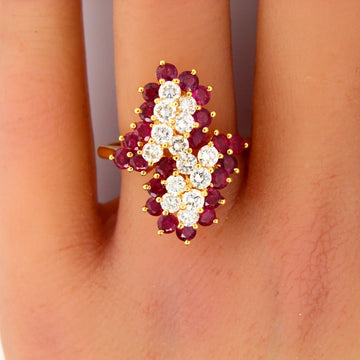 Estate 2ct Natural Red Ruby 14K Yellow Gold 1.00 CT Natural Diamond Ring Size 8