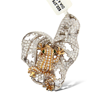 Large Estate Frog Lillypad Natural Diamond Pendant 18k White and Rose Gold