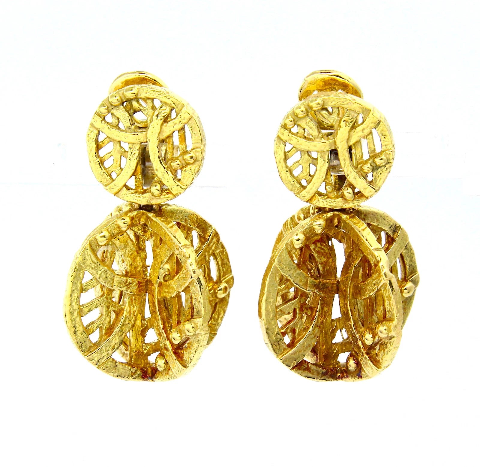Vintage Estate 18K Yellow Gold Clip-On Geometric Earrings 20.8 grams