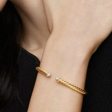 DAVID YURMAN Cable Flex Diamond Bangle Bracelet 4mm 18K Yellow Gold 6.5 – 7.0 in
