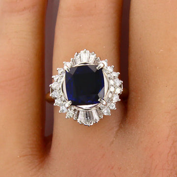 Natural Royal Blue Sapphire 2.99CT Platinum Ring 0.90CT Natural Diamond