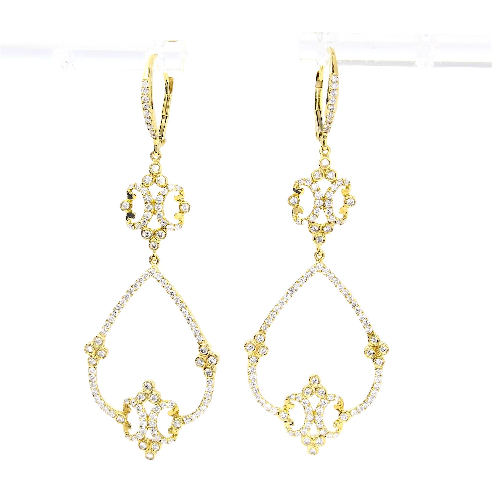 Diamond 0.80 CT Dangle Drop Earrings Ornate Filigree Design 14K Yellow Gold