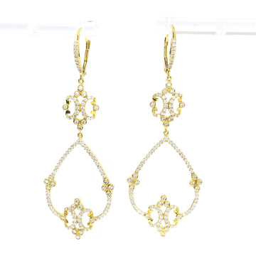 Diamond 0.80 CT Dangle Drop Earrings Ornate Filigree Design 14K Yellow Gold