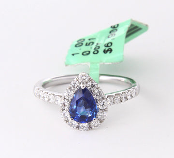 Sapphire and Natural Diamonds Ring 14K White Gold Size 6.5