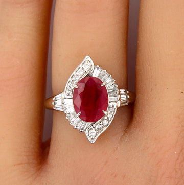 Estate GIA Natural Burma Ruby Red 2.15 CT Platinum Diamonds 0.49 CT Ring