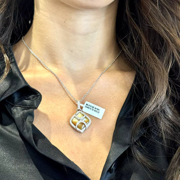 Estate Yellow Mother Of Pearl 18K White Gold 0.72 CT Natural Diamond Pendant