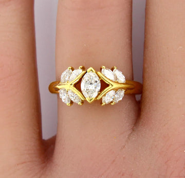 Estate 18K Yellow Gold Natural Diamond 1.26 ct Ring Marquise Cut Size 6.5