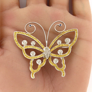 Butterfly Brooch Natural Diamonds 0.25 CT and Yellow Gemstones 14K Yellow Gold
