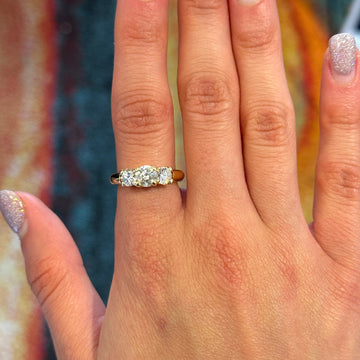 Natural Diamond Three Stone Ring 1.50 CT Round Cut 18K Yellow Gold Ring
