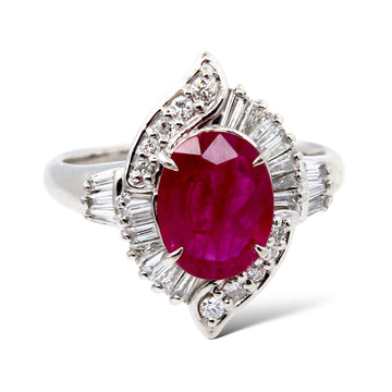 Estate GIA Natural Burma Ruby Red 2.15 CT Platinum Diamonds 0.49 CT Ring