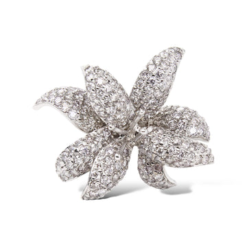 Diamond Flower Ring 2.50 CT Pave Petal Cocktail 14K White Gold Size 9