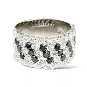 Estate 18K White Gold Natural Black and White Diamond 3 CT Ring Size 7