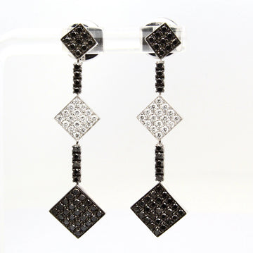 Estate 1 CT Natural White and Black Diamond Dangle Earrings In 18K White Gold