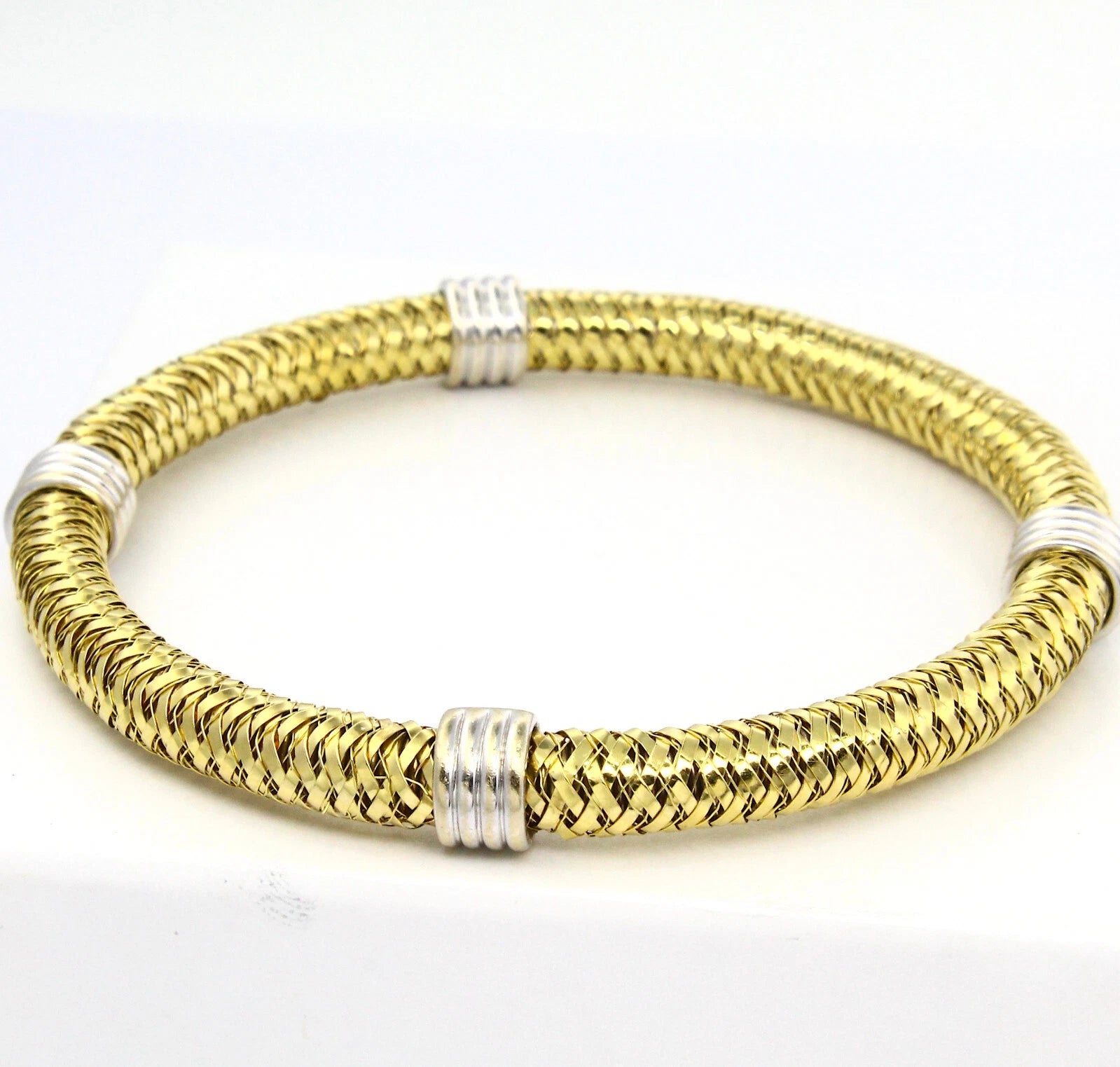 Roberto Coin Italy 18k Yellow Gold Flexible Woven Primavera Bangle Bracelet