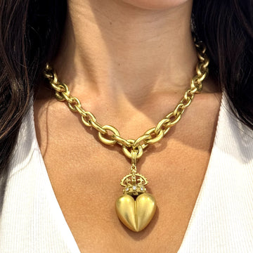 KIESELSTEIN CORD Crown Heart Pendant and Diamond Chain Necklace 18K Yellow Gold