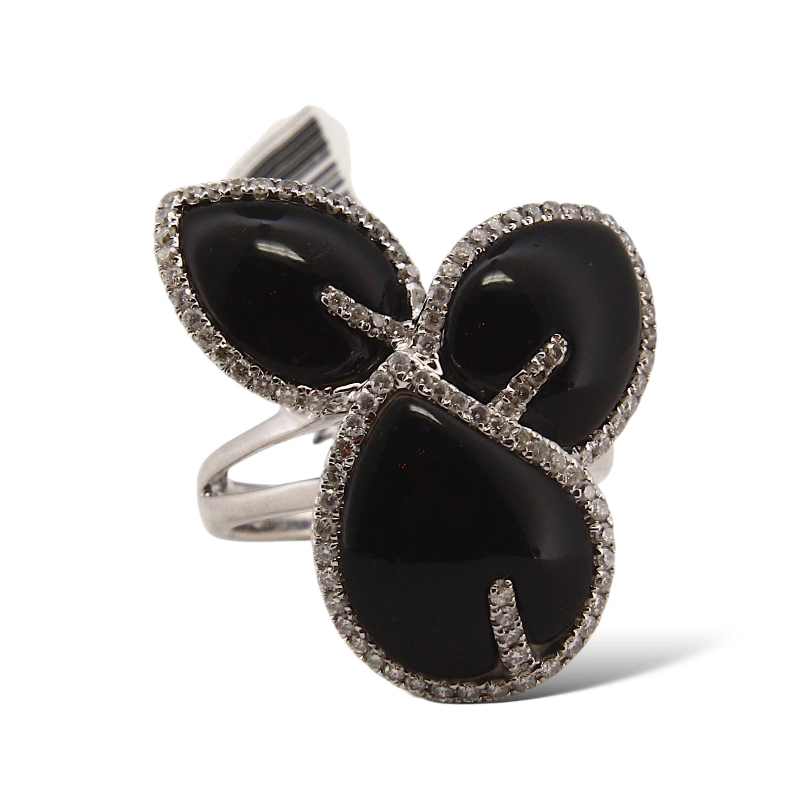 0.60CT Pavé Diamond and Black Onyx 18K White Gold Size 7