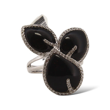 0.60CT Pavé Diamond and Black Onyx 18K White Gold Size 7
