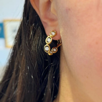 Estate 1.40 CT Natural Diamond Round Angled Hoop Earrings In 18K Yellow Gold