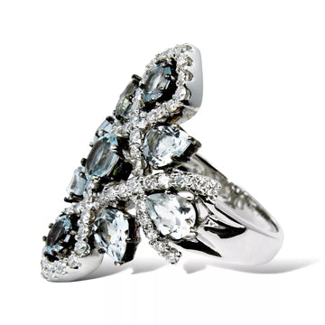 Estate 18K White Gold Diamond 0.69 CT Natural Aquamarine 2 CT Ring Size 6 1/2