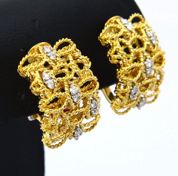 Roberto Coin Barocco 18K Yellow Gold Clip-On Diamond Earrings Vintage Italian