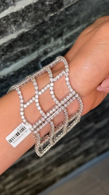 Diamond Statement Wide Bracelet 22 to 24 CT 18K White Gold 7" Inches