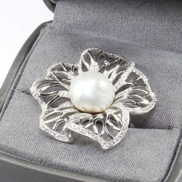 Estate 18k White Gold Southsea Pearl 1.35 ct Natural Diamond 18.1 g Ring Size 7